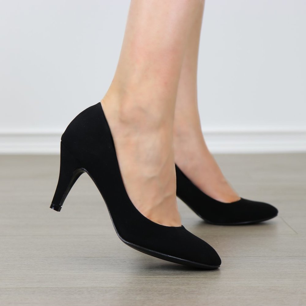 Closed Toe Low Mid Heel Dress Velvet Pump - Picture 2 of 6